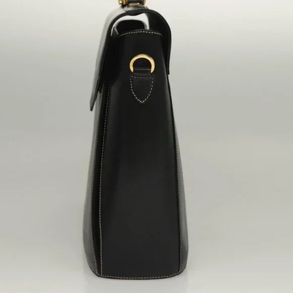 Salvatore Ferragamo Hand Bag Leather Black Gold Auth